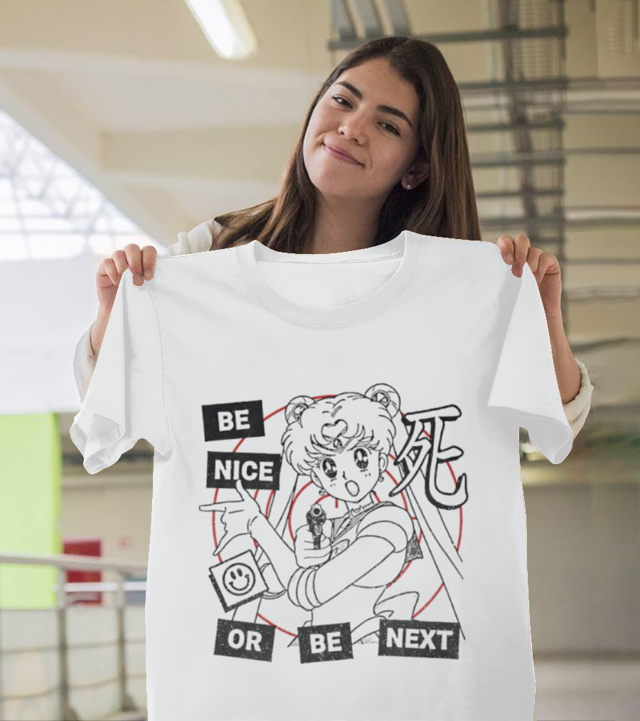 Be Nice Or Be Next Anime Girl With Gun And Red Target T-Shirt