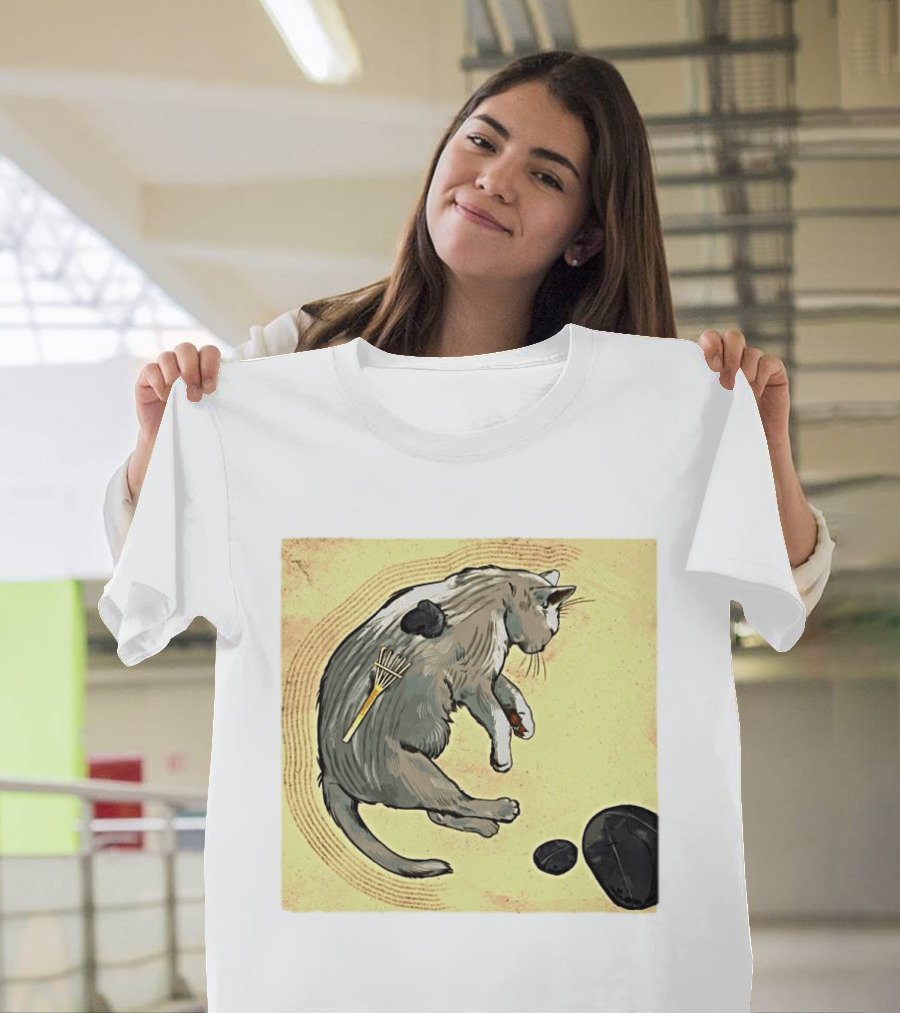 Zen Garden Kitty Rake And Stones Tranquility T-Shirt