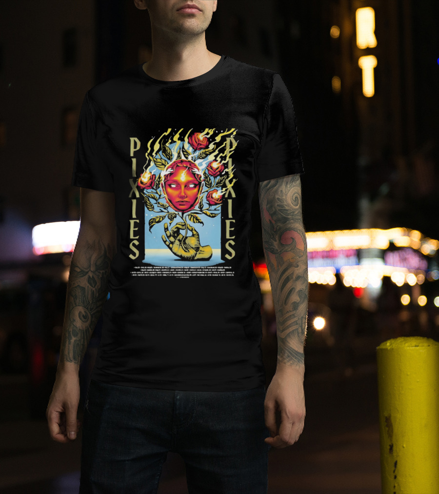 Pixies Europe And UK Tour 2026 Flaming Roses Face T-Shirt