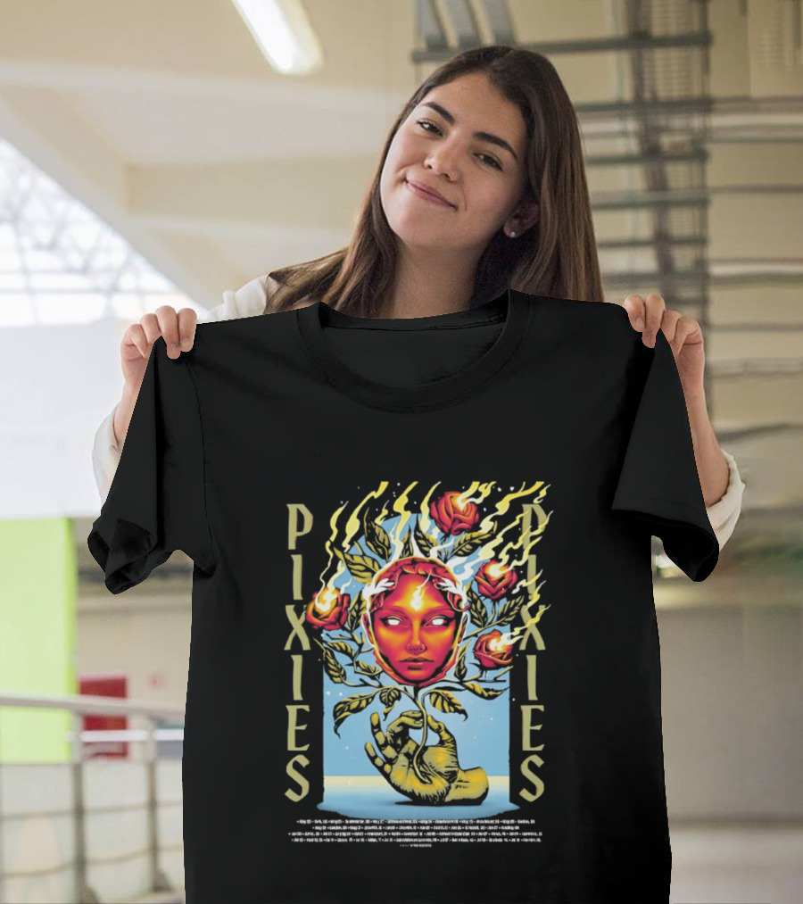 Pixies Europe And UK Tour 2026 Flaming Roses Face T-Shirt