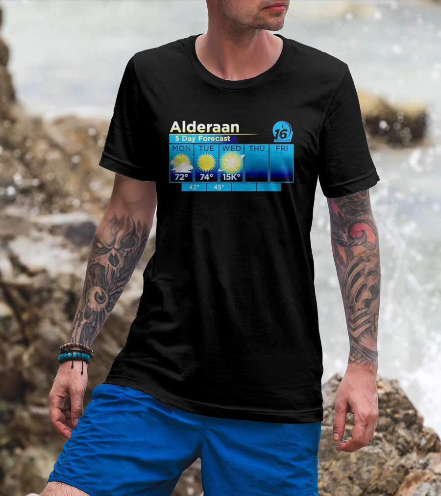 Alderaan 5 Day Forecast Weather Channel Sci Fi Parody 15K Degrees Mon Thu Fri T-Shirt