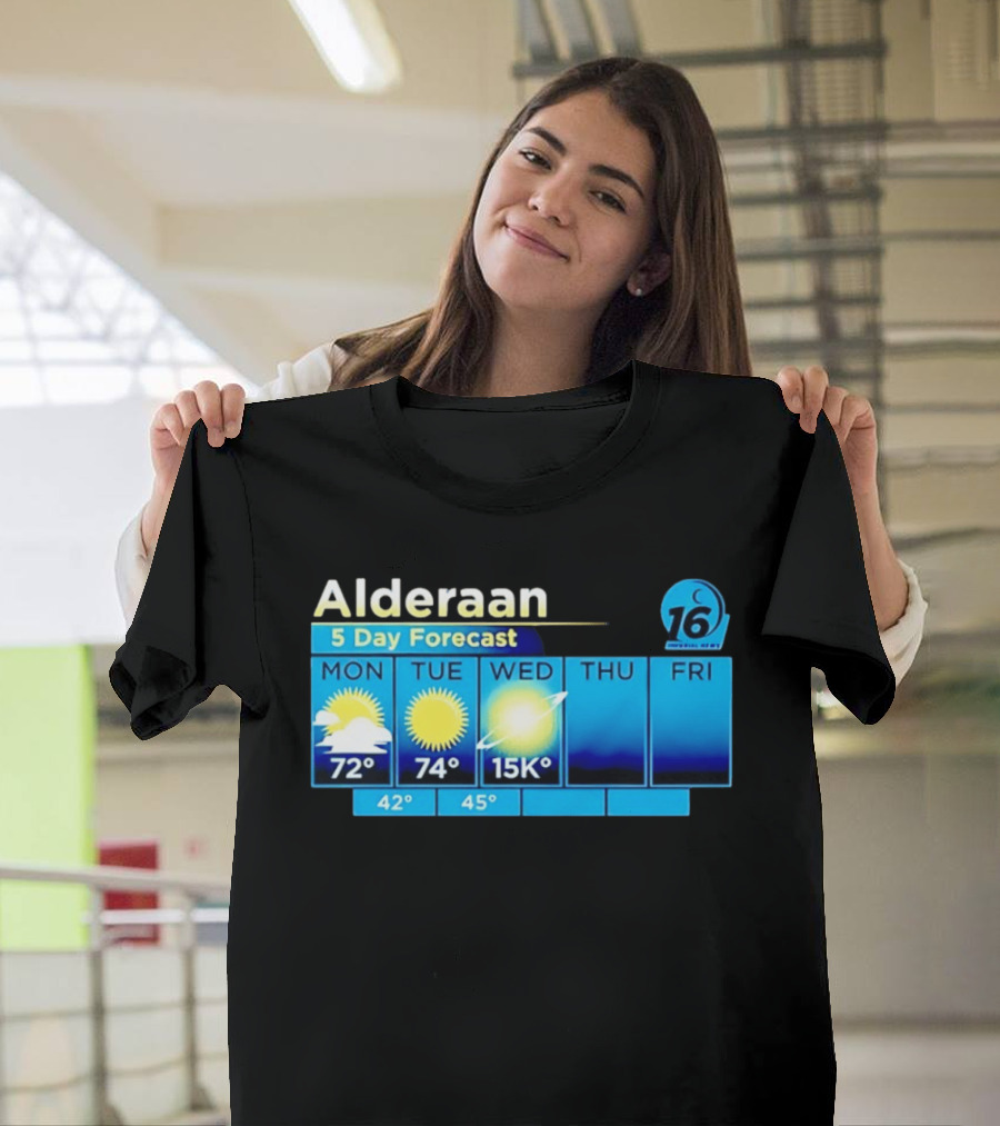 Alderaan 5 Day Forecast Weather Channel Sci Fi Parody 15K Degrees Mon Thu Fri T-Shirt