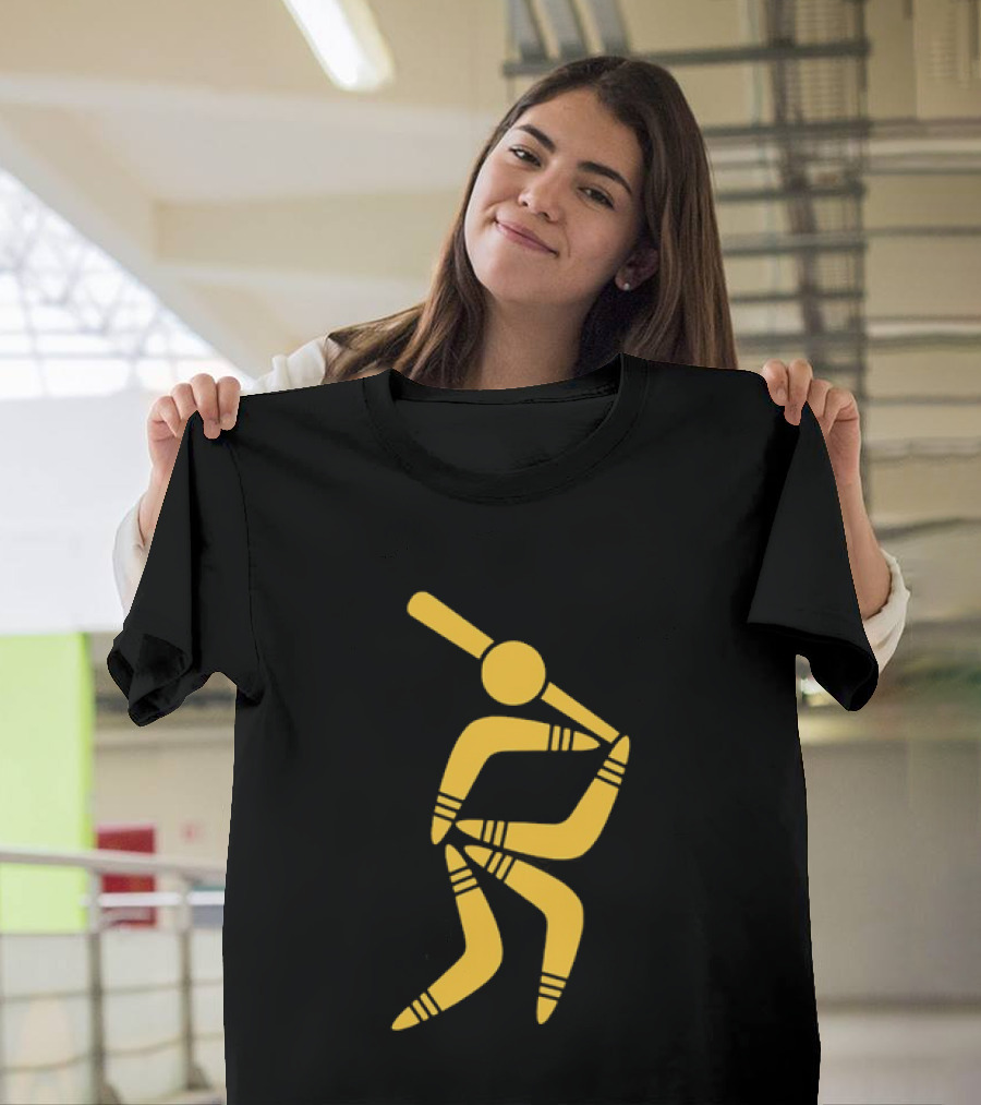 Boomerang Baseball Batting Pose Yellow Tribal T-Shirt