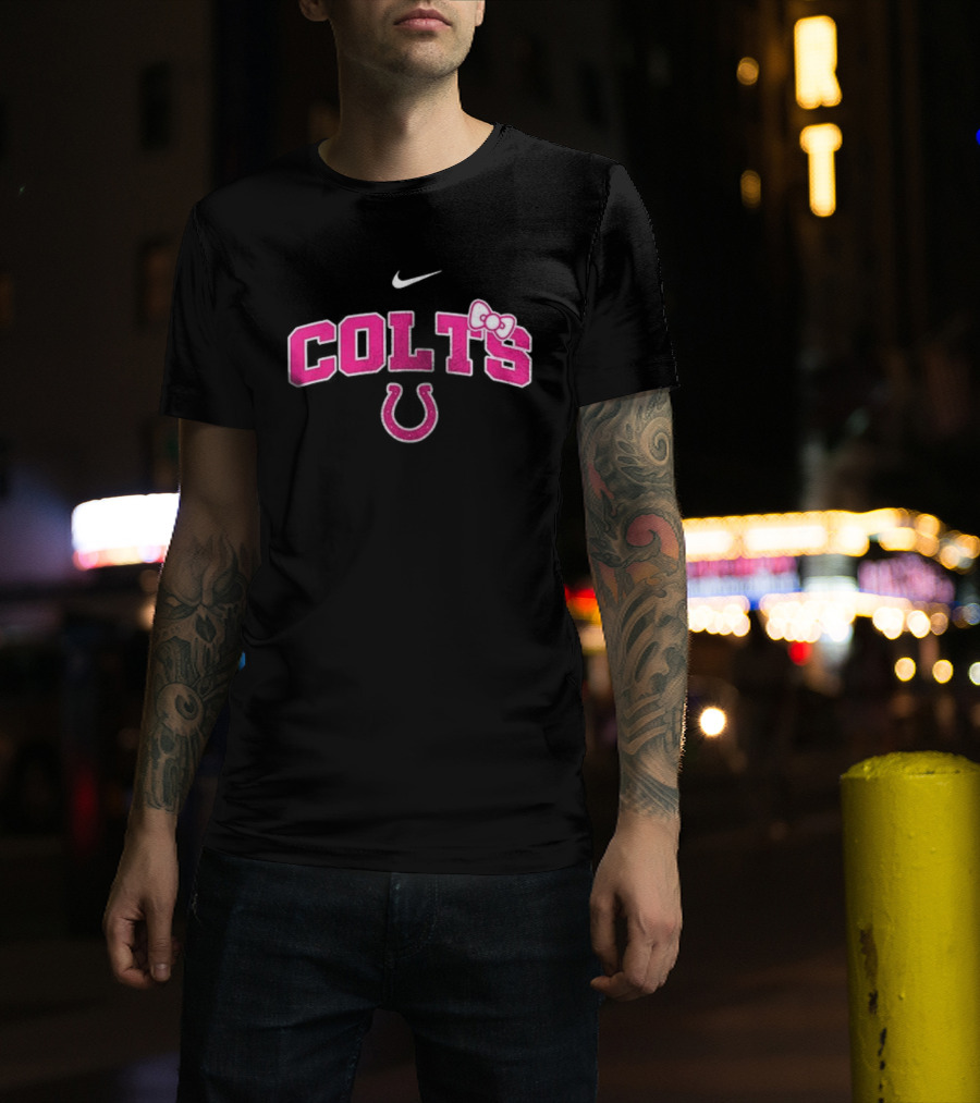Indianapolis Colts Hello Kitty Pink Bow Breast Cancer Awareness Nike Collaboration T-Shirt