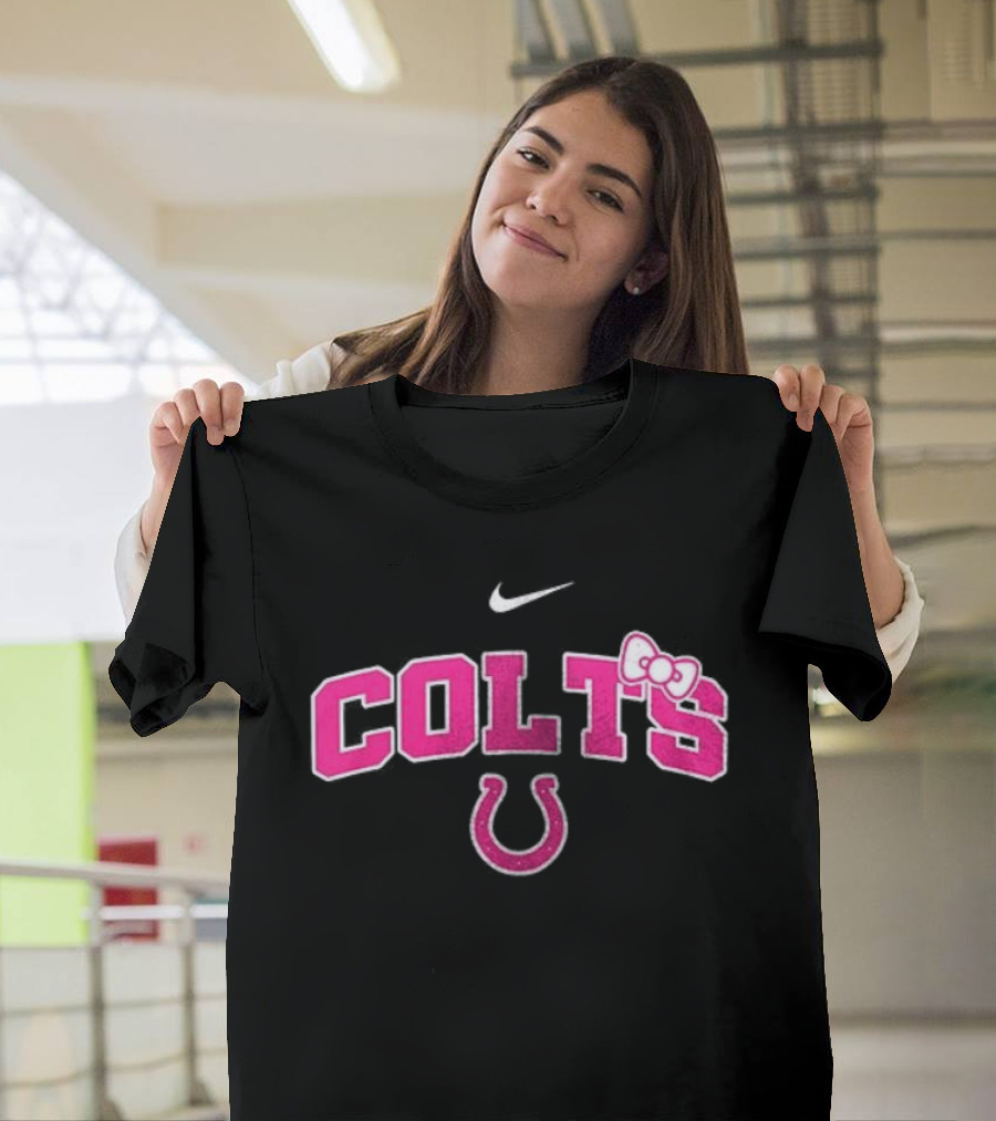 Indianapolis Colts Hello Kitty Pink Bow Breast Cancer Awareness Nike Collaboration T-Shirt