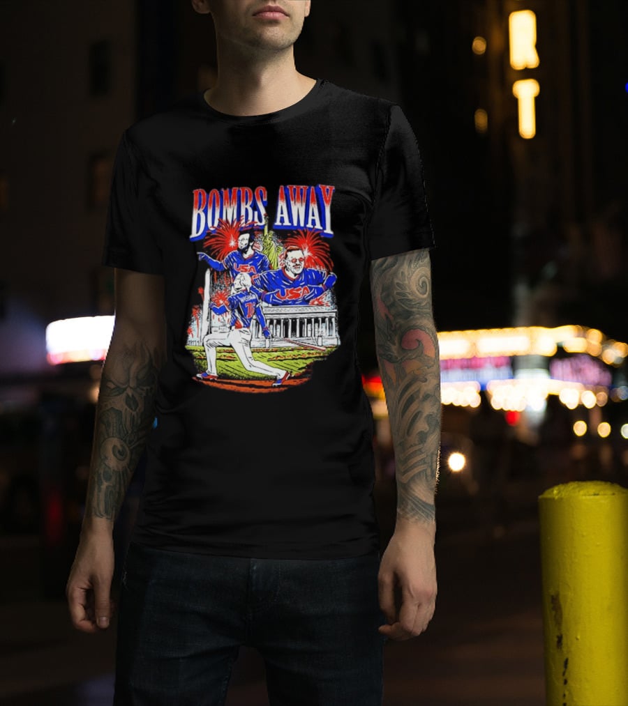 Bombs Away USA Firework Celebration And Baseball Scene T-Shirt