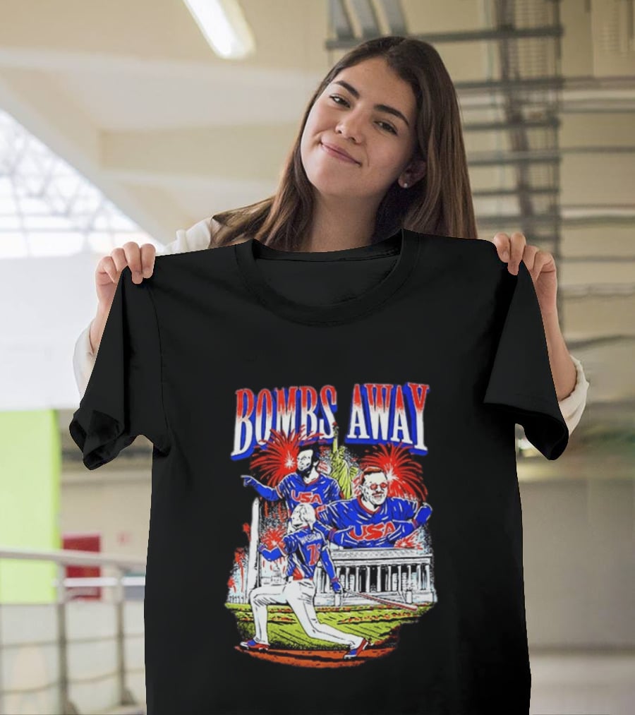 Bombs Away USA Firework Celebration And Baseball Scene T-Shirt