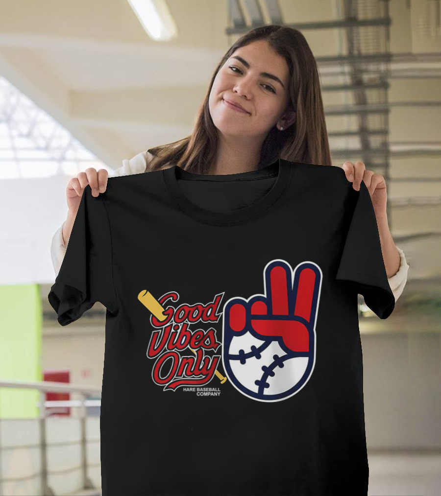Good Vibes Only Baseball Peace Sign Red Glove T-Shirt