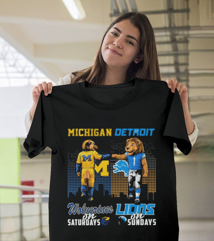 Michigan Wolverines Detroit Lions Fist Bump Saturdays Sundays T-Shirt