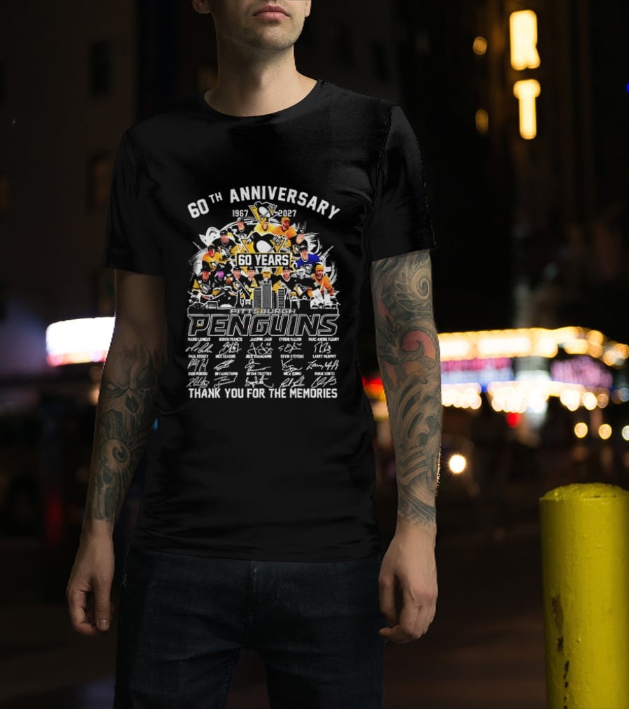 Pittsburgh Penguins 60th Anniversary 1967 2027 Thank You For The Memories Icons And Autographs T-Shirt
