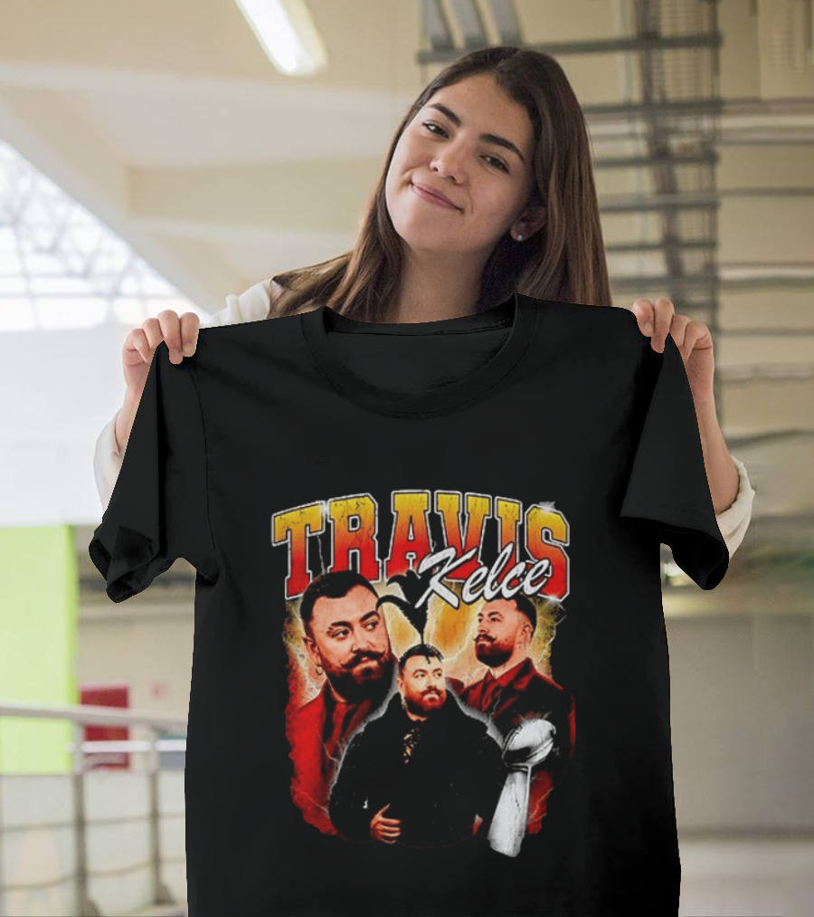 Travis Kelce Football 2026 With Trophy And Bold Portraits T-Shirt