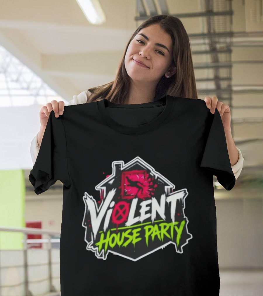 Violent House Party Neon Text And Hangman T-Shirt