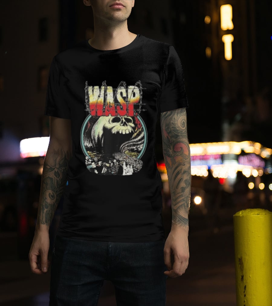 WASP The Headless Children Skull Graphic Barbed Wire T-Shirt