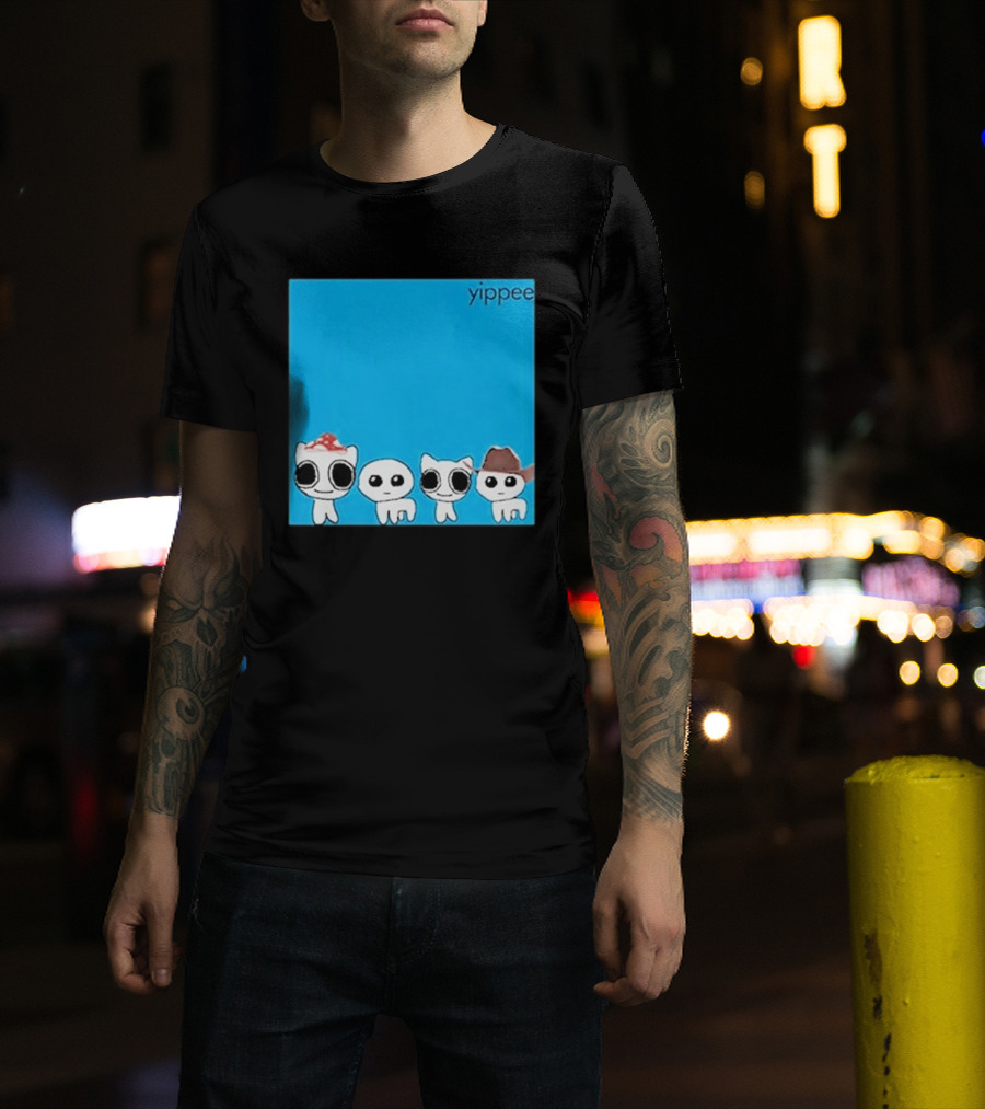 Yippee Blue Album Cringey Cartoon Characters With Cowboy And Chef Hats T-Shirt