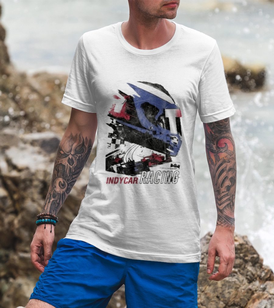Indycar Racing Helmet With Blue And Red T-Shirt