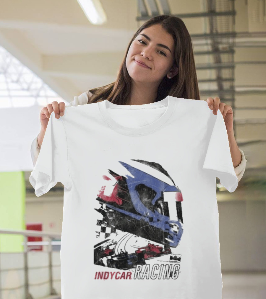 Indycar Racing Helmet With Blue And Red T-Shirt