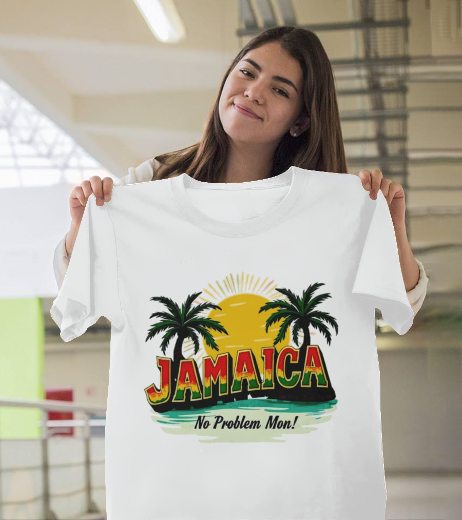 Jamaica No Problem Mon Vibrant Sunset Tropical Palm Trees T-Shirt
