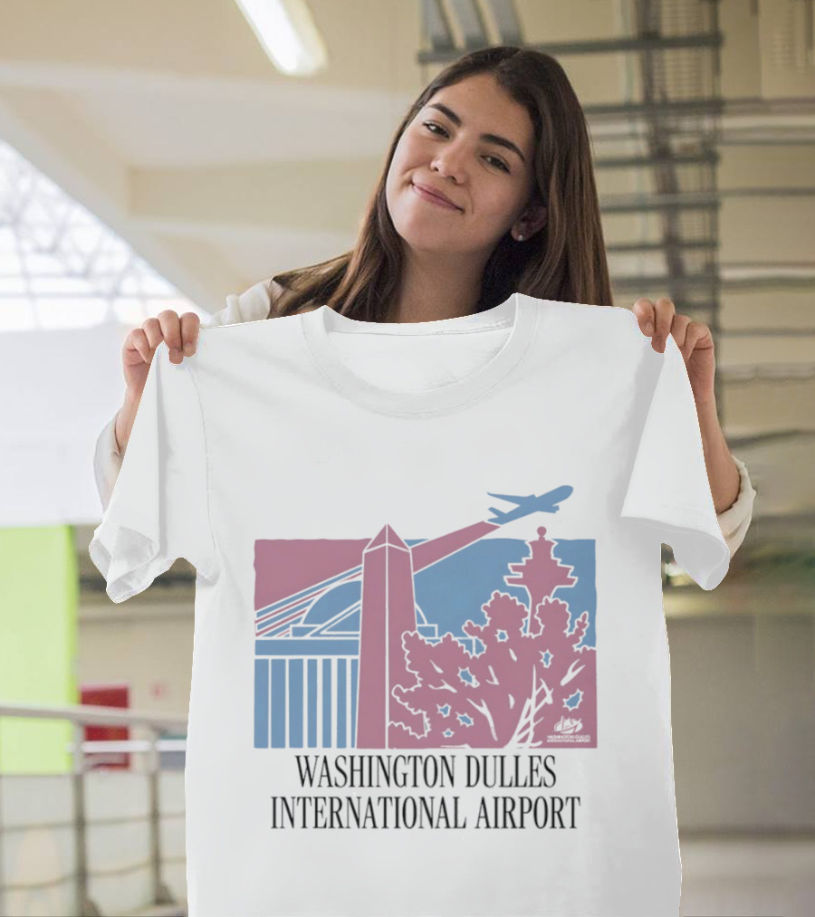Washington Dulles International Airport Airplane And Monument Scene T-Shirt
