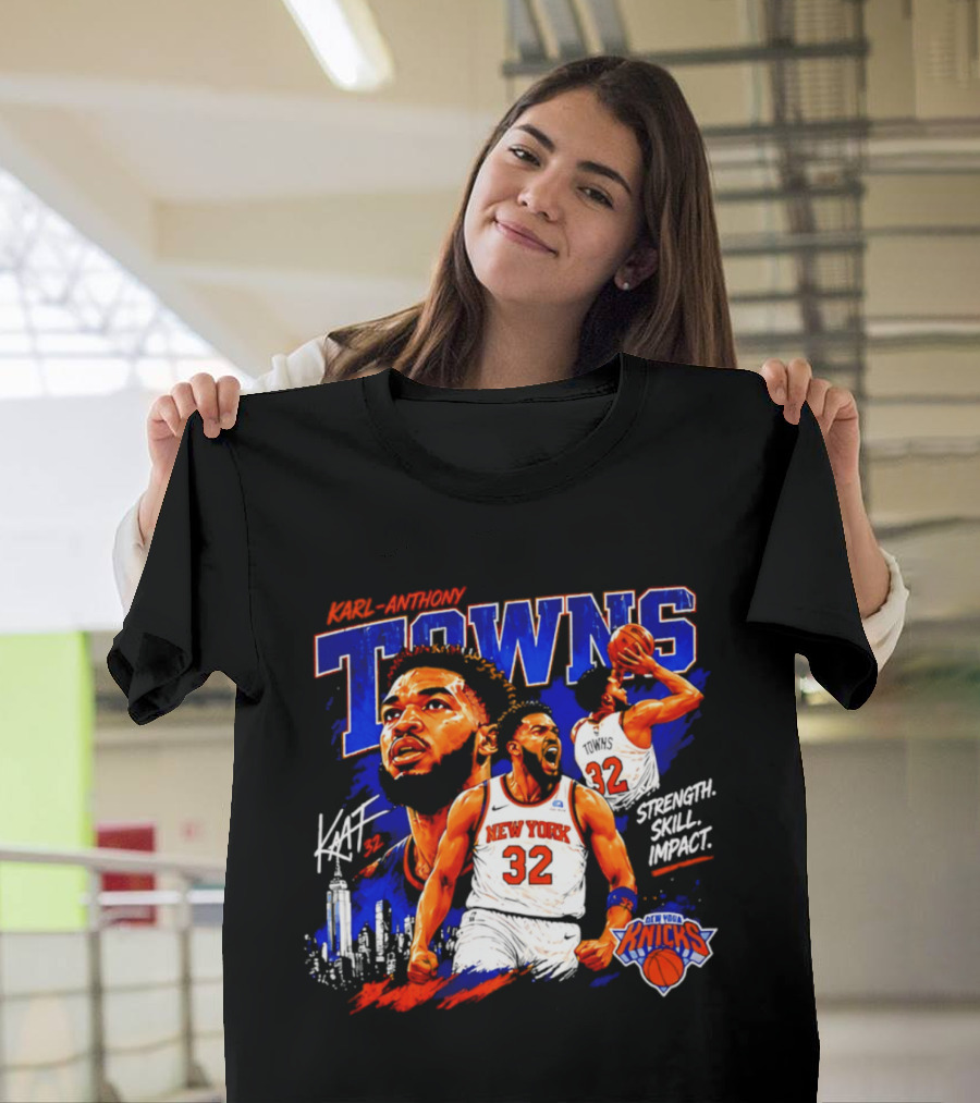 Karl Anthony Towns New York Knicks Strength Skill Impact 32 T-Shirt