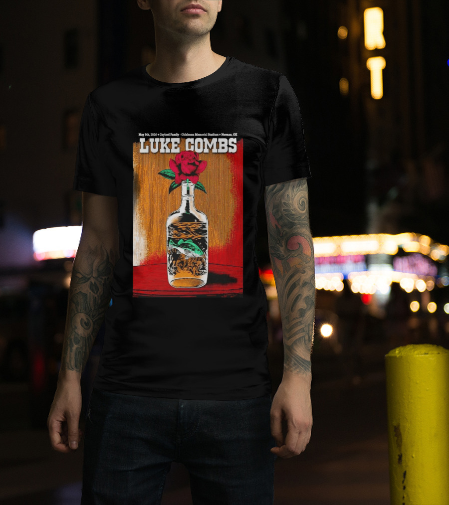 May 09 2026 Luke Combs Tour Norman OK Red Rose Fish In Bottle T-Shirt