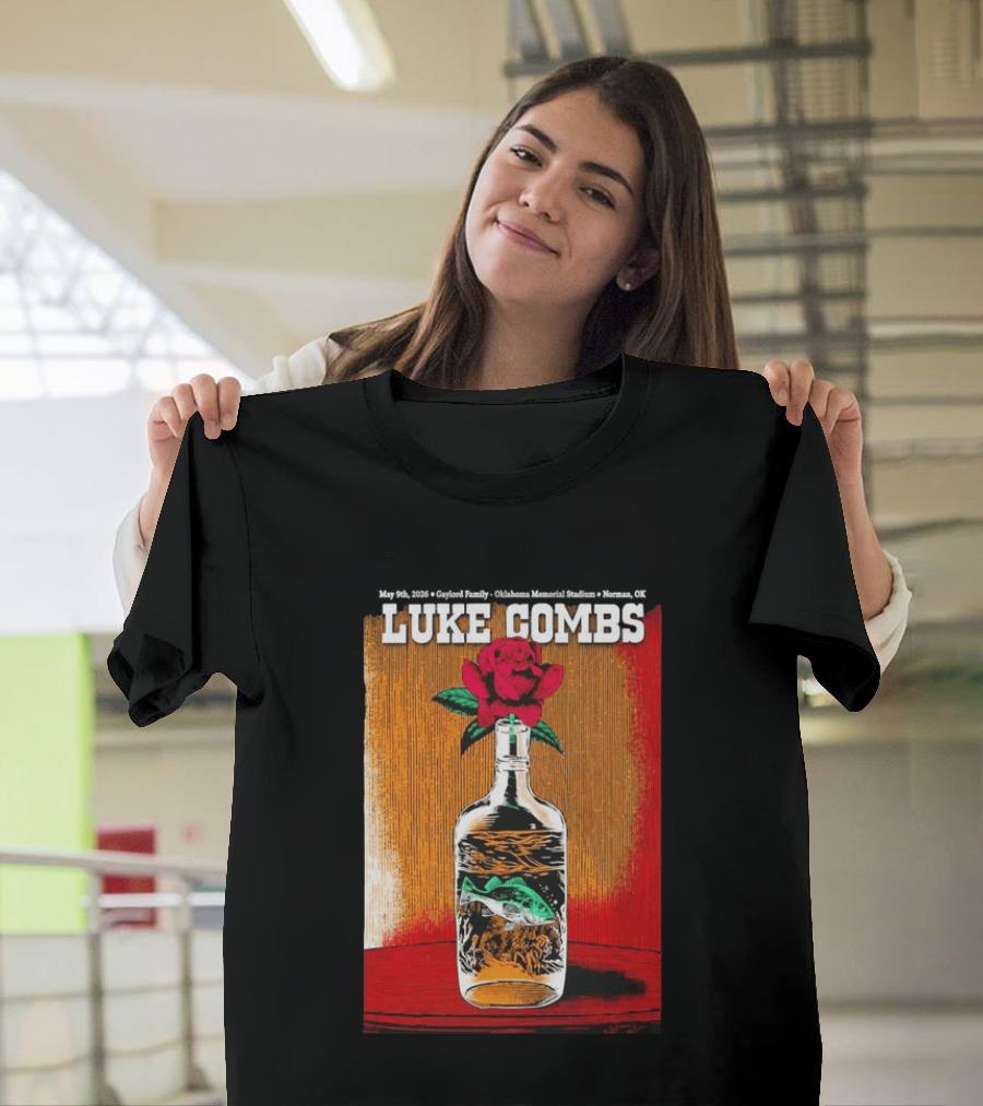 May 09 2026 Luke Combs Tour Norman OK Red Rose Fish In Bottle T-Shirt