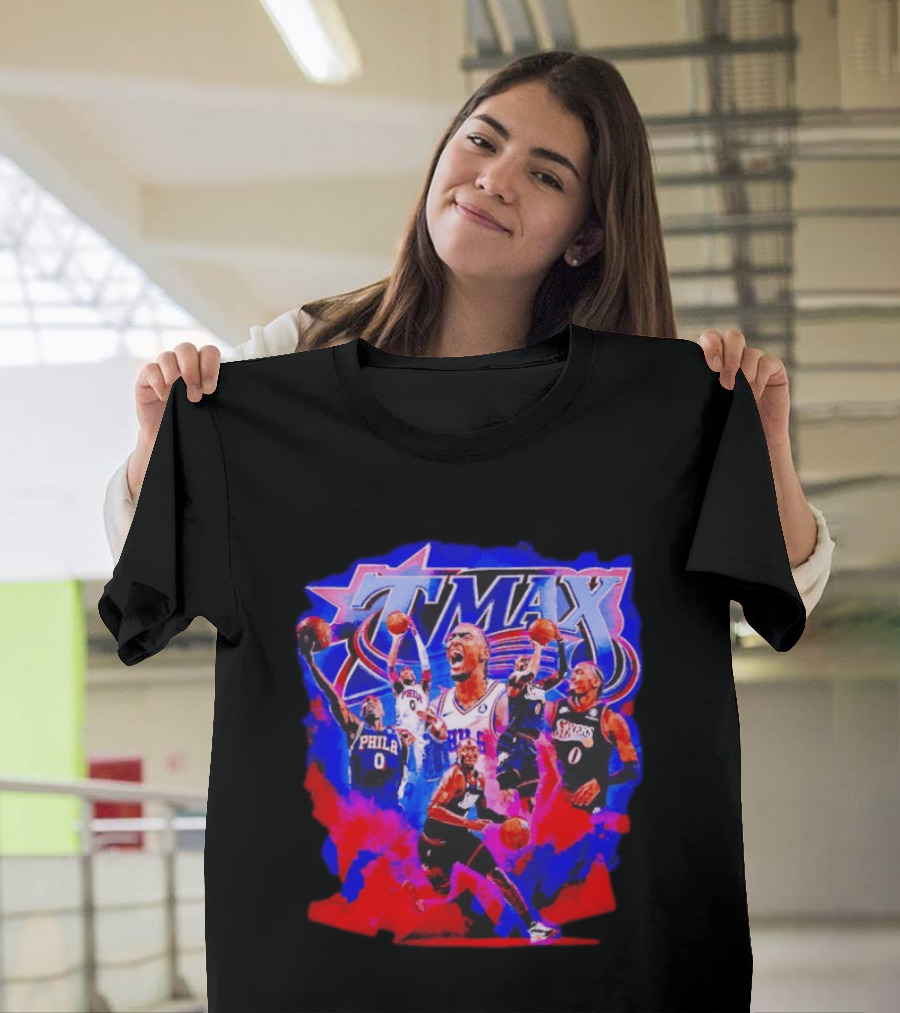 Tyrese Maxey MAX Philadelphia 76ers Basketball Action Montage T-Shirt