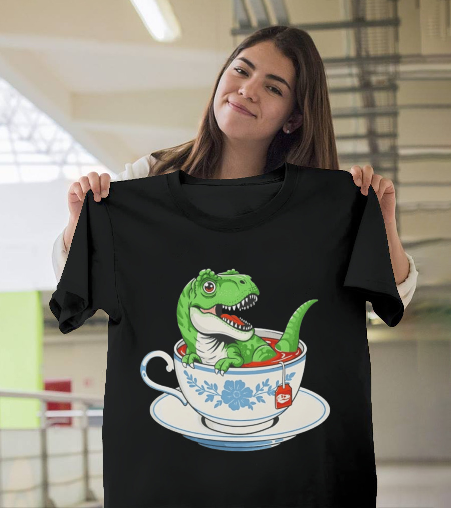 Tea Rex Dinosaur In Teacup With Tea Bag T-Shirt