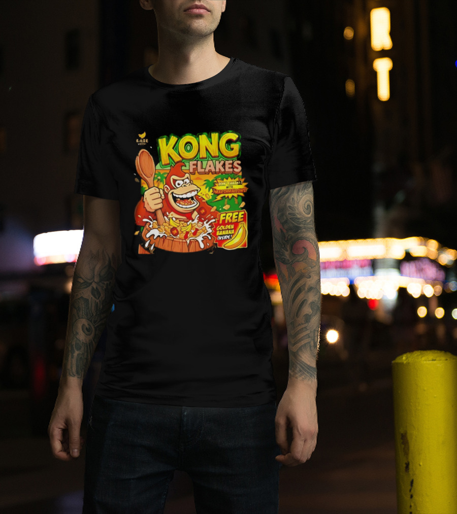 Kong Flakes Donkey Kong Cereal Goin' Bananas With Marshmallow Crunch Free Golden Banana Inside T-Shirt