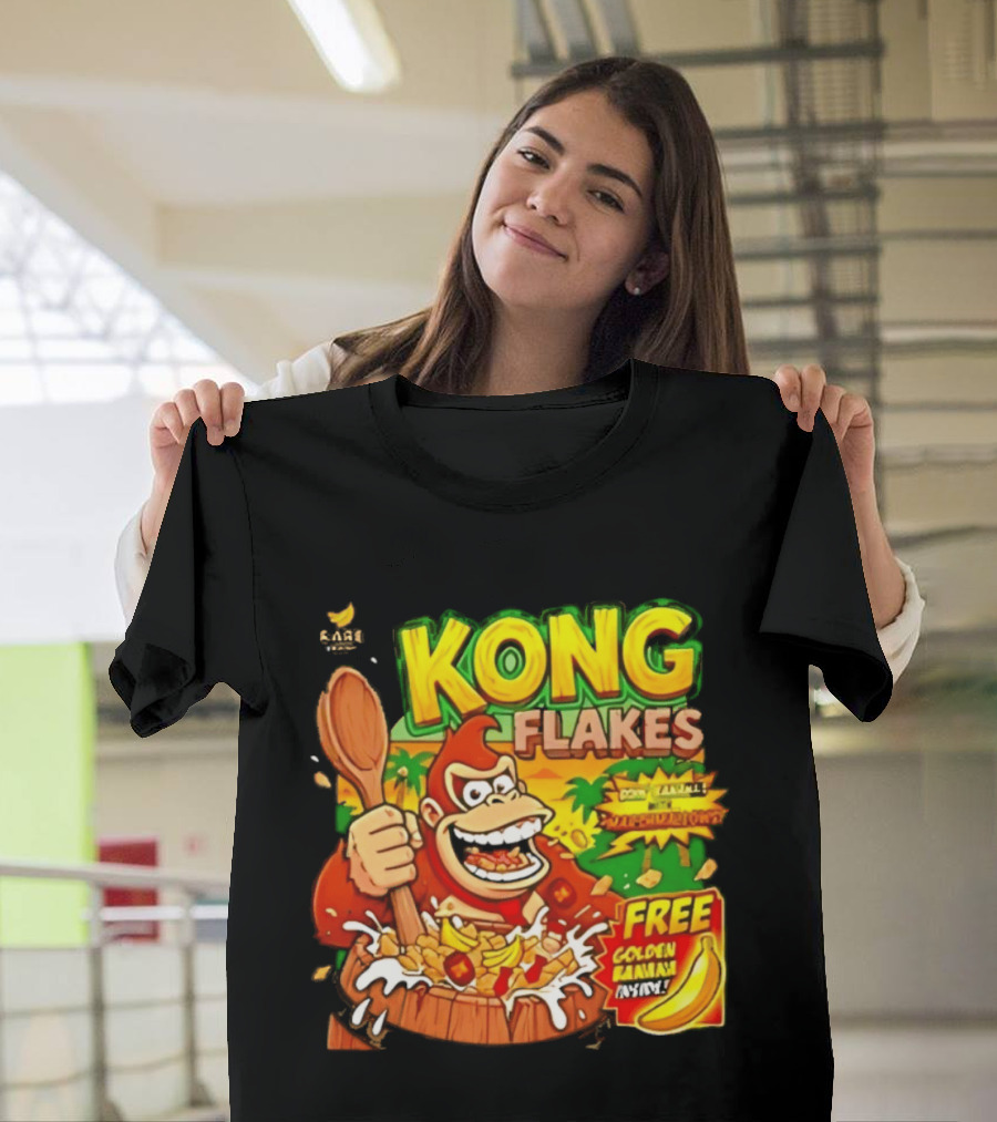 Kong Flakes Donkey Kong Cereal Goin' Bananas With Marshmallow Crunch Free Golden Banana Inside T-Shirt