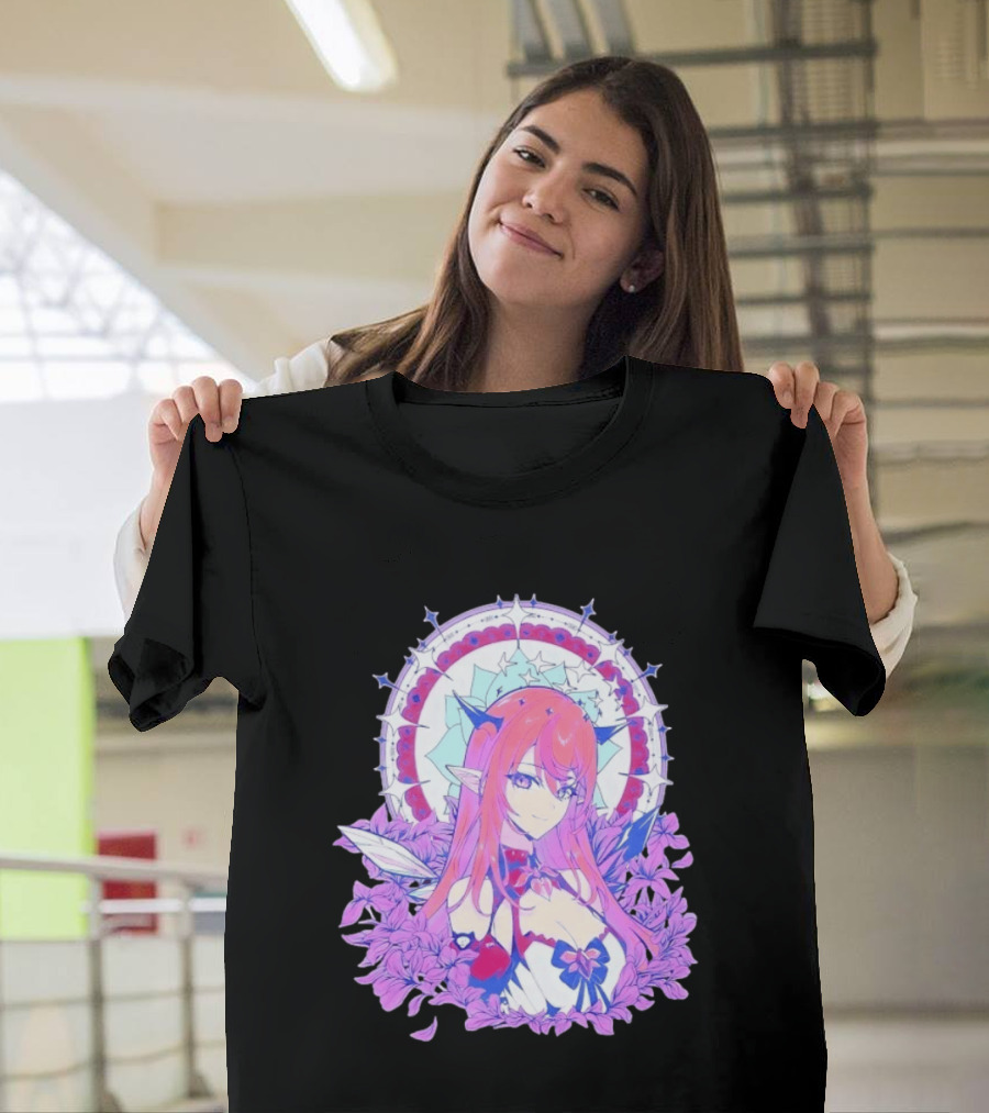 Ghost X Ghost IRyS Anime Character With Floral And Heart Motif In Pastel T-Shirt