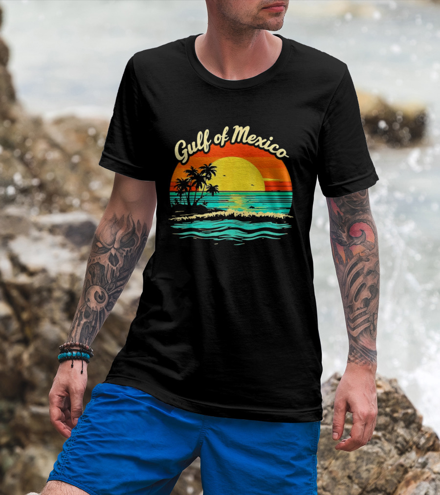 Gulf Of Mexico Beach Palms Summer Vacation Sunset Ocean Waves T-Shirt