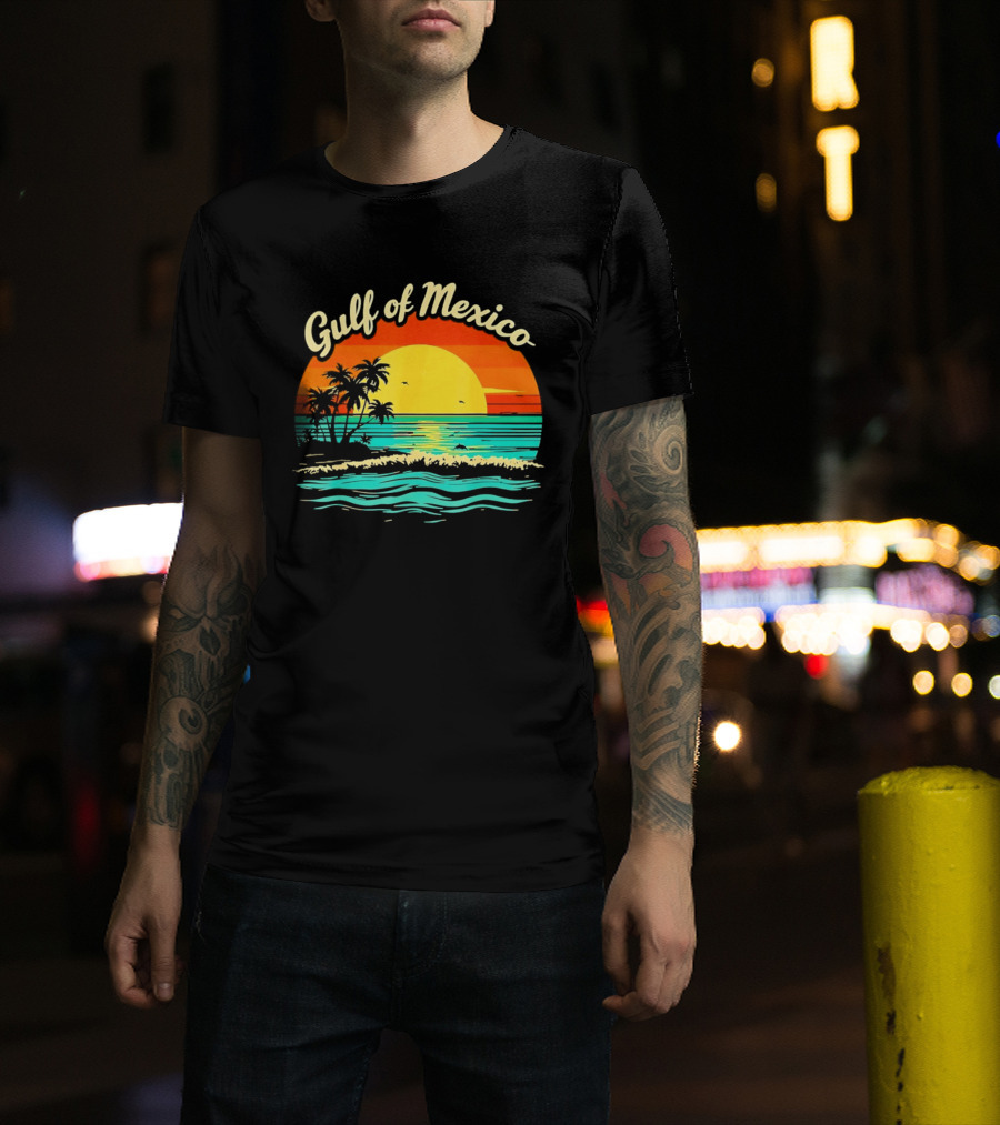 Gulf Of Mexico Beach Palms Summer Vacation Sunset Ocean Waves T-Shirt
