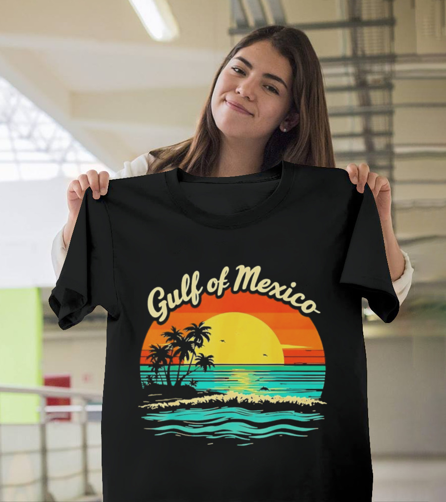 Gulf Of Mexico Beach Palms Summer Vacation Sunset Ocean Waves T-Shirt
