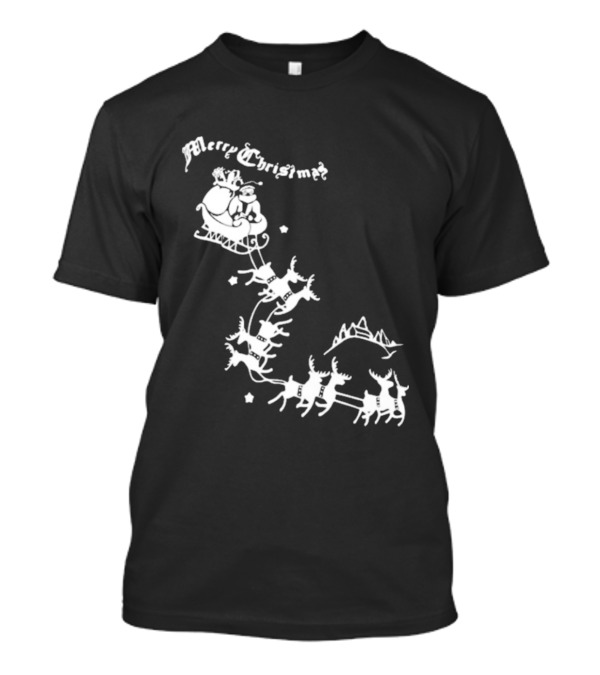 Merry Christmas Santa Sleigh Reindeer In Night Sky With Mountains Isla Gordon T-Shirt