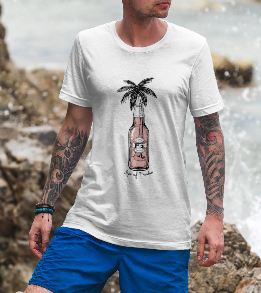 Palm Tree In A Bottle Sips Of Freedom Tropical Escape T-Shirt