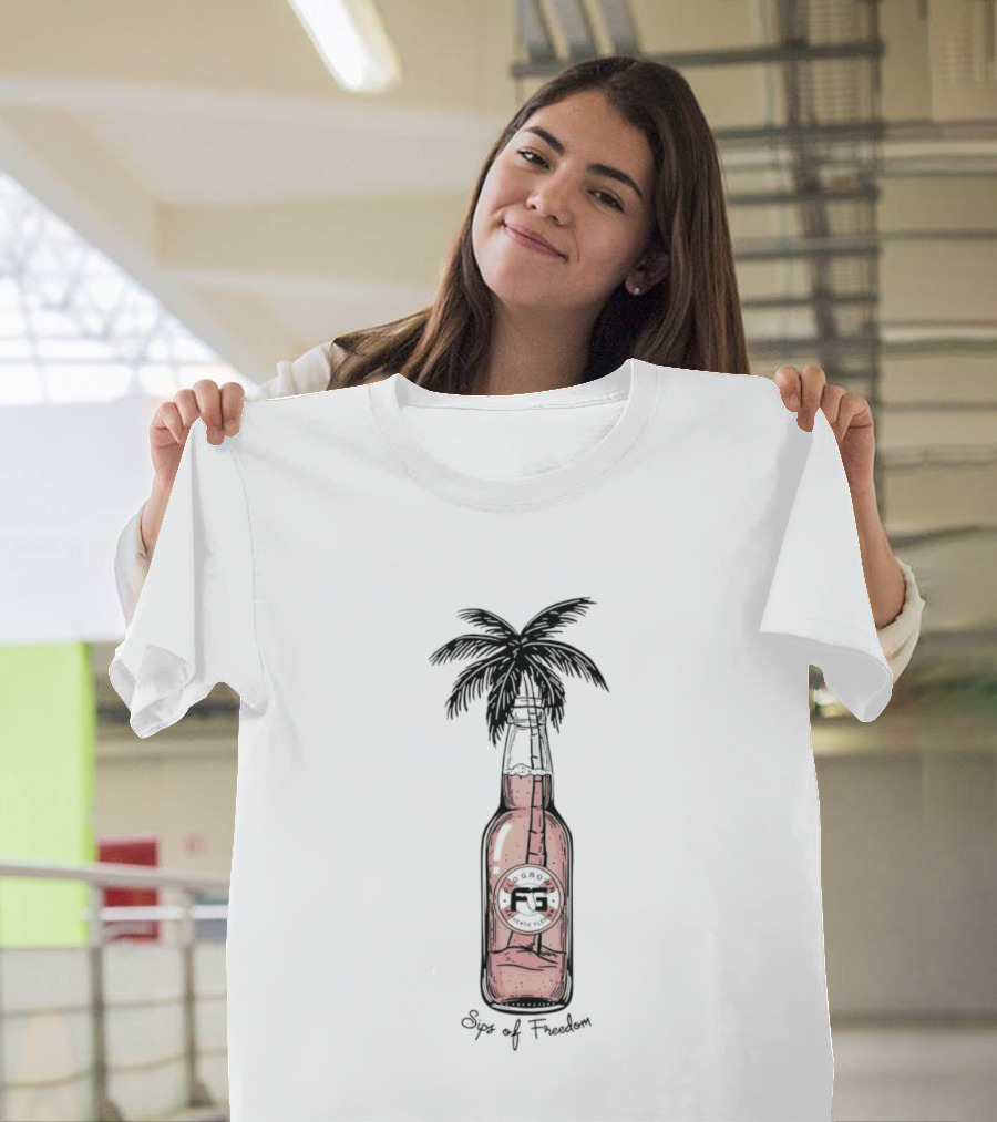 Palm Tree In A Bottle Sips Of Freedom Tropical Escape T-Shirt