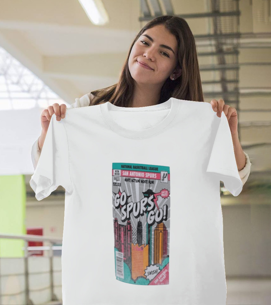 National Basketball League San Antonio Spurs Go Spurs Go Comic Cover Style Swish Back In Black T-Shirt
