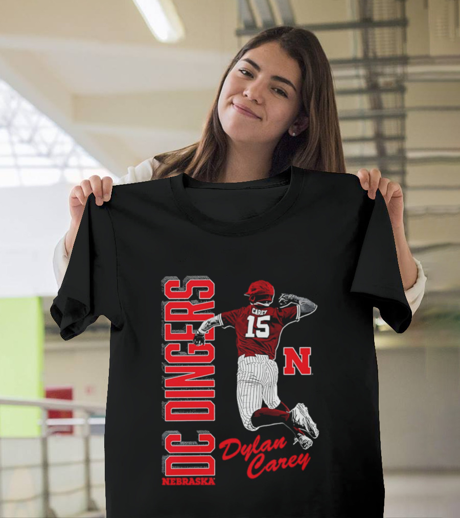 Dylan Carey Nebraska Huskers DC Dingers Baseball Player 15 Red Team Spirit T-Shirt