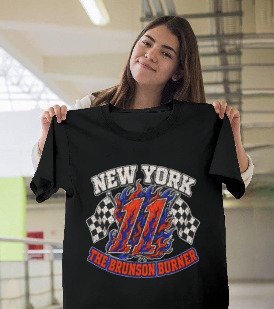 New York Knicks 11 The Brunson Burner Racing Flames T-Shirt