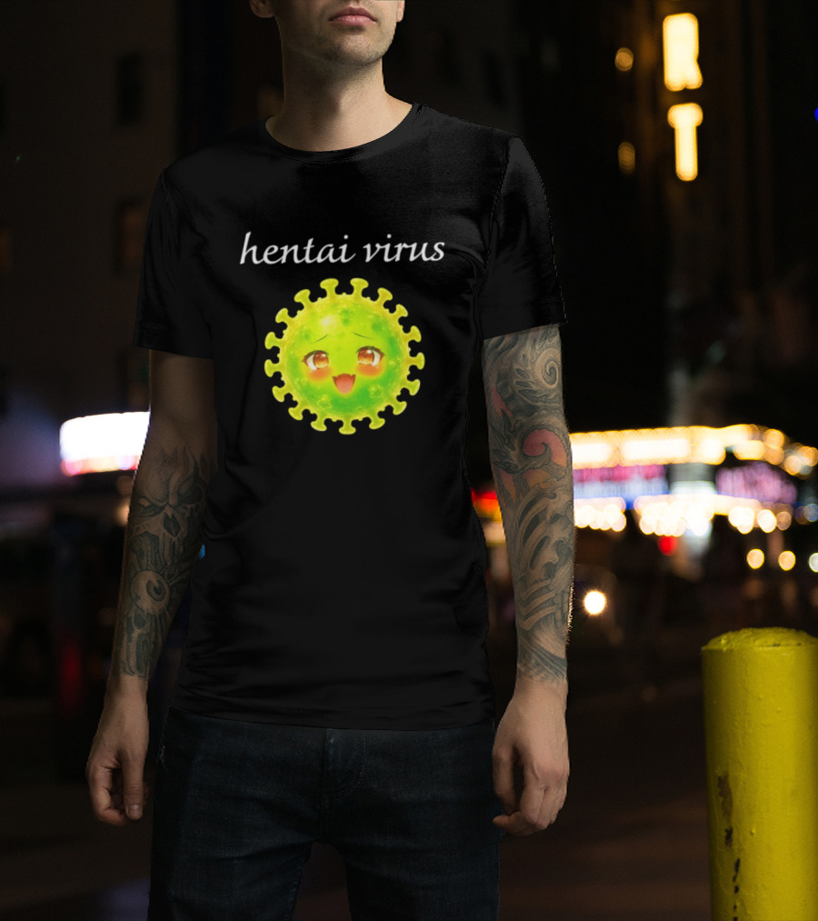 Hentai Virus Kawaii Face Cute Green Cartoon Meme T-Shirt