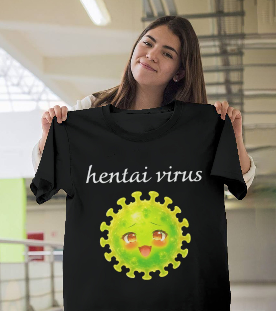 Hentai Virus Kawaii Face Cute Green Cartoon Meme T-Shirt