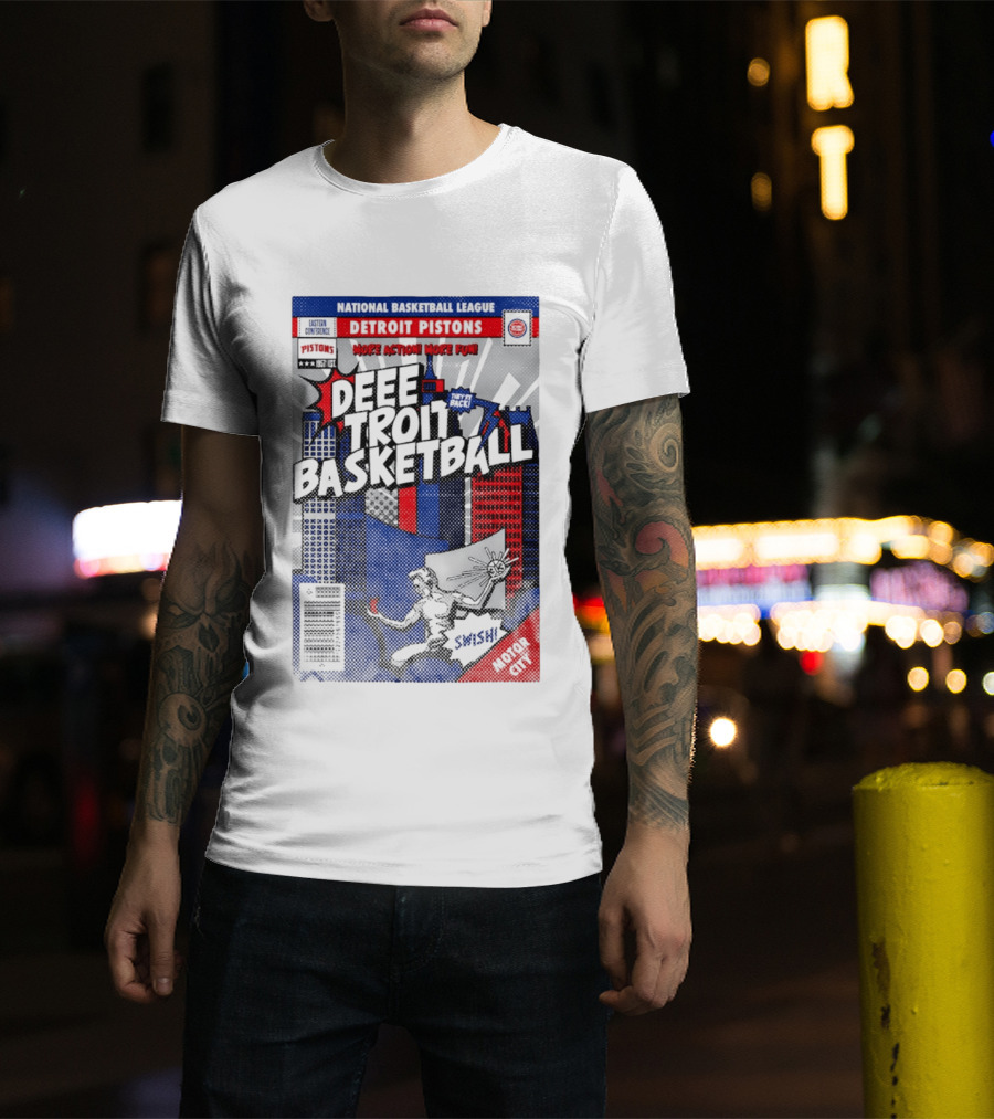 National Basketball League Detroit Pistons Deee Troit Basketball Motor City Comic Cover T-Shirt