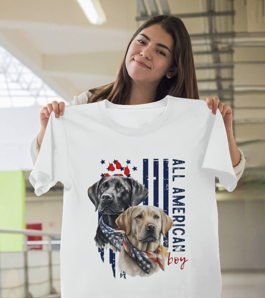 All American Boy Dog Bandana Stars Stripes Flag T-Shirt