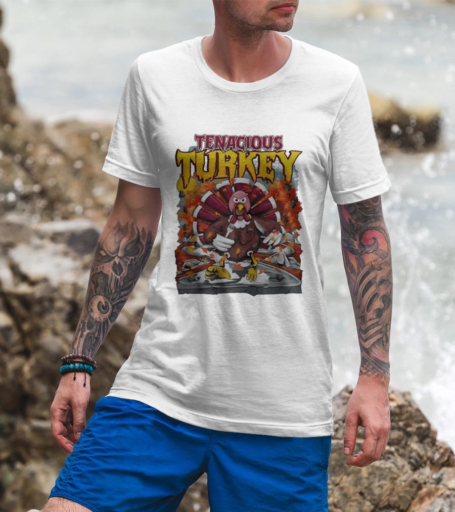 Tenacious Turkey Thanksgiving Cartoon Explosion T-Shirt
