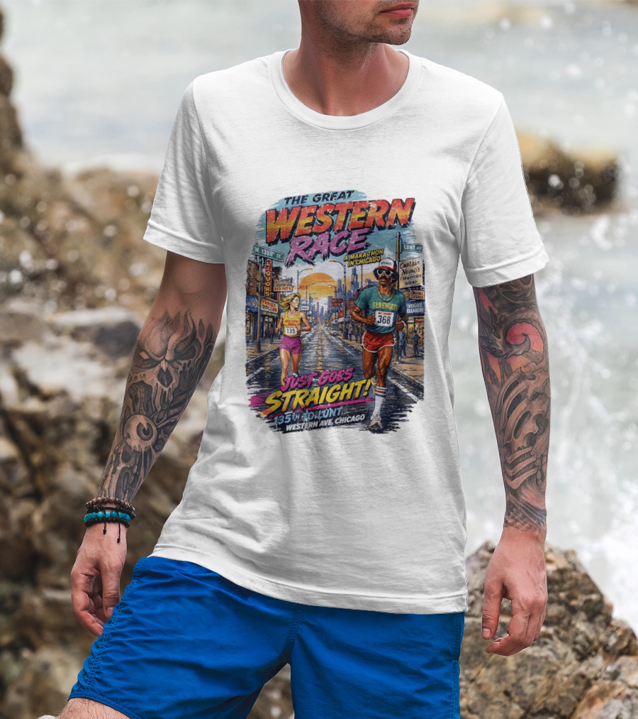 The Great Western Race Marathon Chicago 135th To Lunt Western Ave T-Shirt