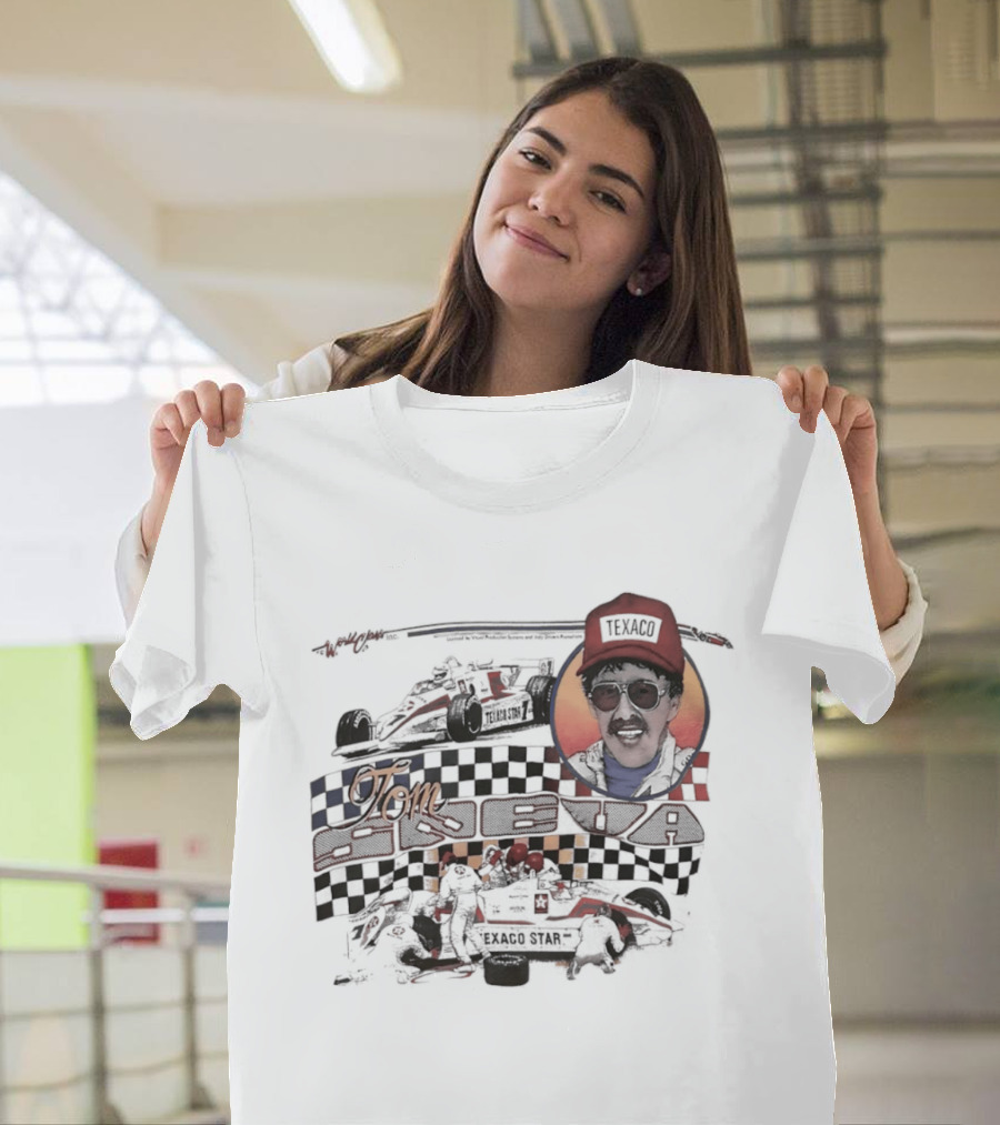 Tom Sneva Texaco Racing Checkered Flags And Car T-Shirt