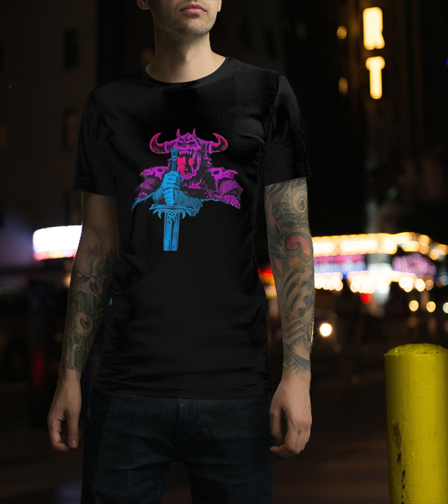 The Dark Warlord Retro Fantasy Skull And Sword T-Shirt