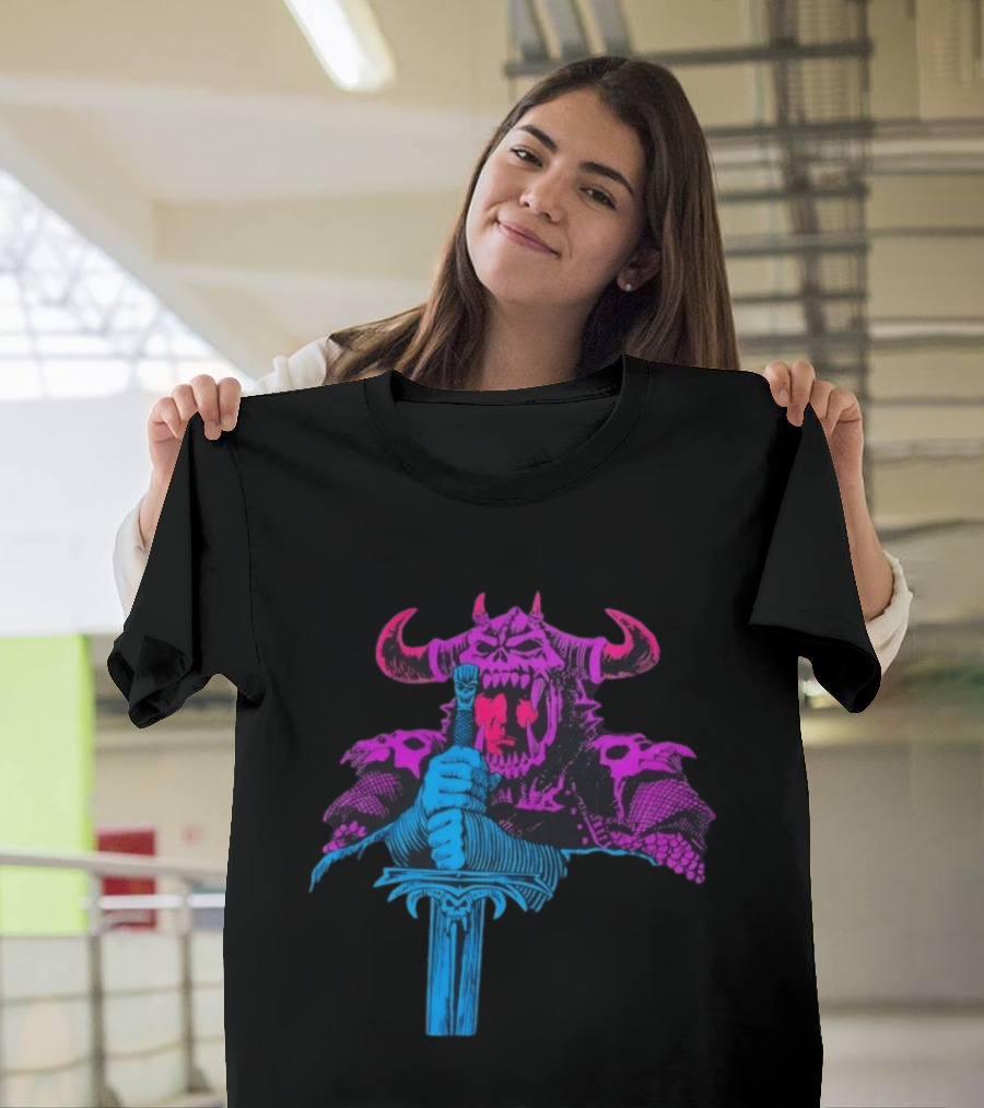 The Dark Warlord Retro Fantasy Skull And Sword T-Shirt
