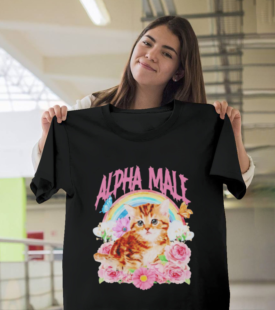 Alpha Male Kitten Rainbow Butterfly Floral Roses T-Shirt