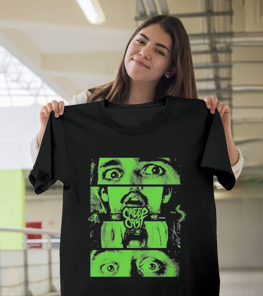 CreepCast Horror Retro Comic Green Face T-Shirt